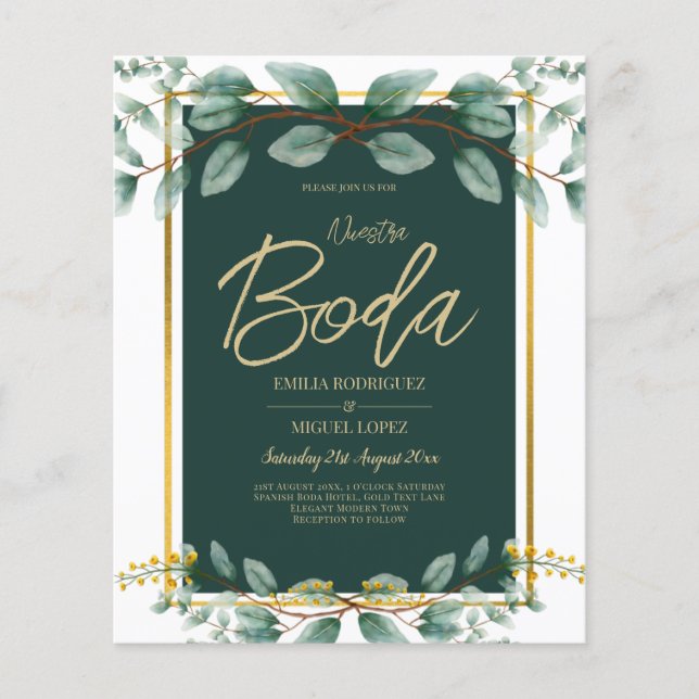 Emerald Greenery Eucalyptus Gold Floral White Flyer (Front)