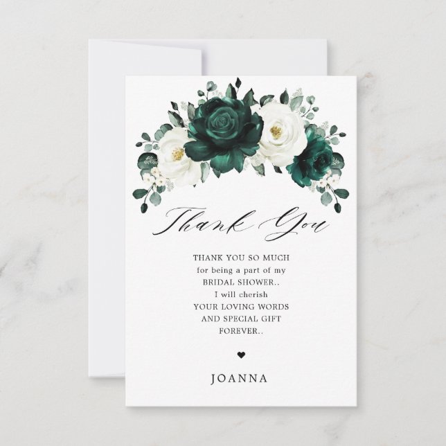 Emerald Greenery Eucalyptus White Bridal Shower    Thank You Card (Front)