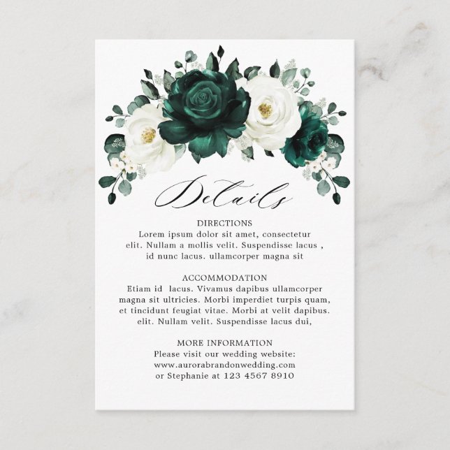 Emerald Greenery Eucalyptus White Floral Wedding Enclosure Card (Front)