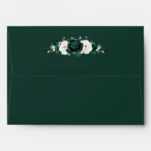 Emerald Greenery Eucalyptus White Floral Wedding Envelope (Back (Top Flap))