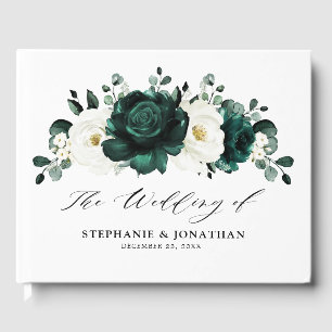 Emerald Greenery Eucalyptus White Floral Wedding Guest Book