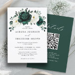 Emerald Greenery Eucalyptus White Floral Wedding   Invitation<br><div class="desc">Elegant Emerald green greenery & ivory white floral botanical wedding Invitation with qr code featuring white roses and elegant green watercolor eucalyptus leaves . Please contact me for any help in customisation or if you need any other product with this design.</div>