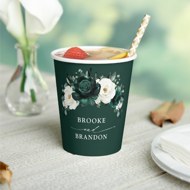 Emerald Greenery Eucalyptus White Floral Wedding P Paper Cups (Insitu)