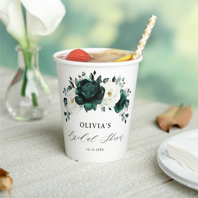 Emerald Greenery Eucalyptus White Floral Wedding P Paper Cups (Insitu)