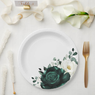 Emerald Greenery Eucalyptus White Floral Wedding Paper Plate
