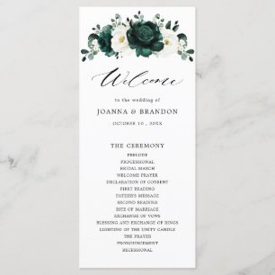 Emerald Greenery Eucalyptus White Floral Wedding Program