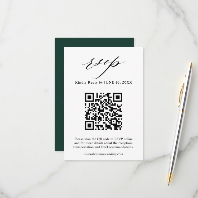 Emerald Greenery Eucalyptus White Floral Wedding R RSVP Card (Front/Back In Situ)