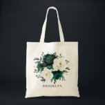 Emerald Greenery Eucalyptus White Floral Wedding Tote Bag<br><div class="desc">Elegant Emerald green greenery & ivory white floral botanical bridal shower gift tote bag featuring white roses and elegant green watercolor eucalyptus leaves . Please contact me for any help in customisation or if you need any other product with this design.</div>