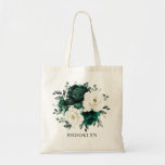 Emerald Greenery Eucalyptus White Floral Wedding Tote Bag<br><div class="desc">Elegant Emerald green greenery & ivory white floral botanical bridal shower gift tote bag featuring white roses and elegant green watercolor eucalyptus leaves . Please contact me for any help in customisation or if you need any other product with this design.</div>