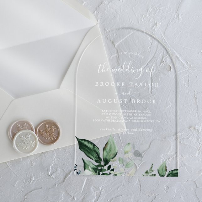 Emerald Greenery Eucalyptus White Mountain Wedding Acrylic Invitations (Emerald Greenery Eucalyptus White Mountain Wedding Acrylic Invitations)