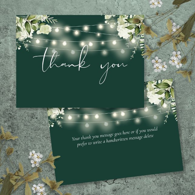 Emerald Greenery Floral String Lights Thank You Card (Emerald Greenery Floral String Lights Thank You Card)