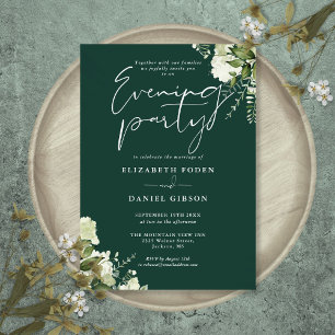 Emerald Greenery Floral Wedding Evening Party Invitation