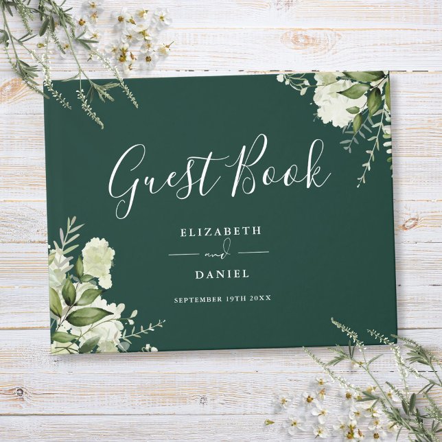 Emerald Greenery Floral Wedding Guest Book (Emerald Greenery Floral Wedding Guest Book)