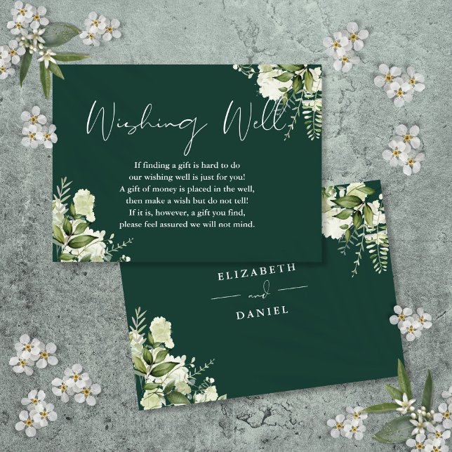 Emerald Greenery Floral Wishing Well Wedding Enclosure Card (Emerald Greenery Floral Wishing Well Wedding Enclosure Card)