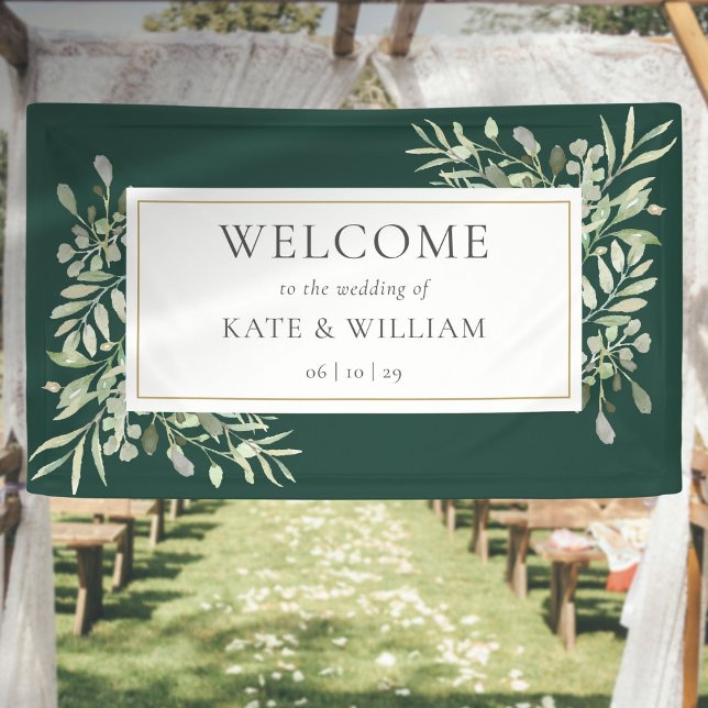 Emerald Greenery Foliage Wedding Welcome Banner (Emerald Greenery Foliage Wedding Welcome Banner)
