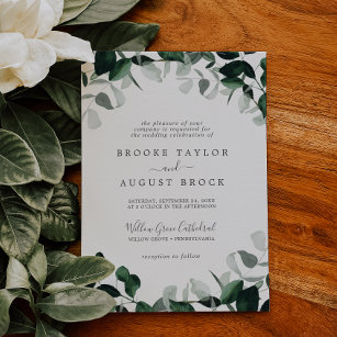 Emerald Greenery Formal Wedding Invitation