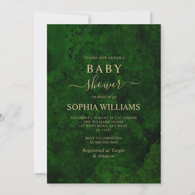 Emerald Greenery & Gold Calligraphy Baby Shower Invitation (Front)