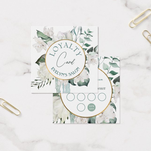 Emerald greenery gold circle loyalty card (Office)