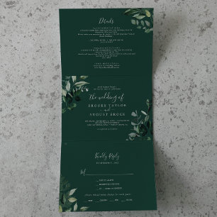 Emerald Greenery   Green Photo Wedding All In One Tri-Fold Invitation