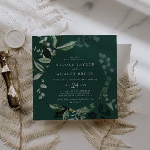 Emerald Greenery   Green Square Wedding Invitation