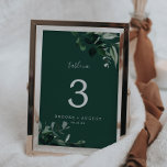 Emerald Greenery | Green Table Number<br><div class="desc">This emerald greenery green table number is perfect for a boho wedding. The elegant yet rustic design features moody dark green watercolor leaves and eucalyptus with a modern bohemian woodland feel. The card prints on the front and back (double-sided). Items are printed exactly as they appear on your screen when...</div>