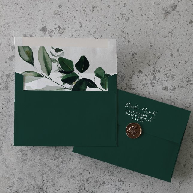 Emerald Greenery | Green Wedding Invitation Envelope (Creator Uploaded)