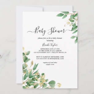 Emerald Greenery Grey Baby Shower Invitation