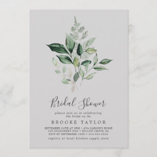 Emerald Greenery   Grey Bridal Shower Invitation