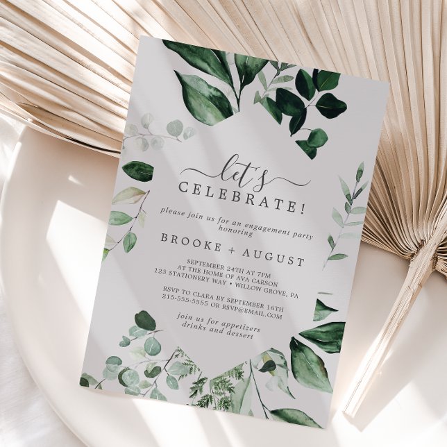 Emerald Greenery | Grey Let's Celebrate Invitation (Creator Uploaded)