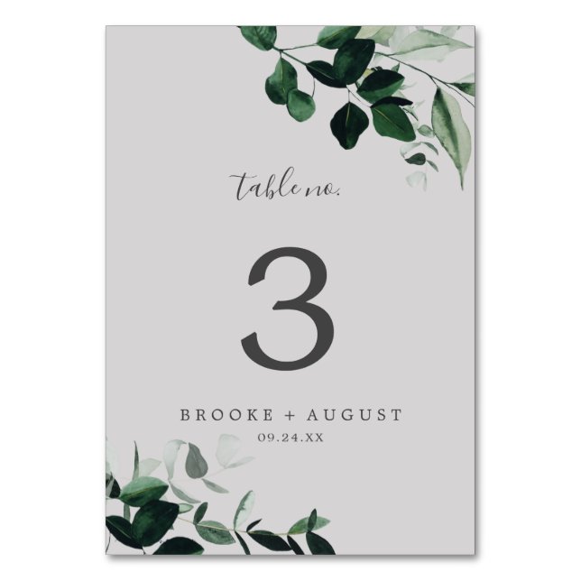 Emerald Greenery | Grey Table Number (Front)