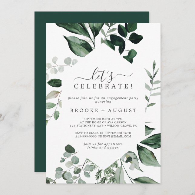 Emerald Greenery Let's Celebrate Invitation (Front/Back)