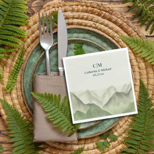 Emerald Greenery Mountain Mist Rustic Wedding Napkin (Creator Uploaded)
