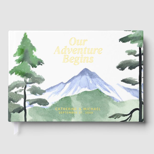 Emerald Greenery Mountain Pine Rustic Wedding  Guest Book (Front)