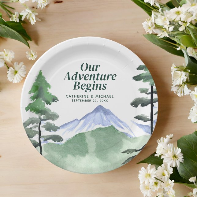 Emerald Greenery Mountain Pine Rustic Wedding  Paper Plate (Creator Uploaded)