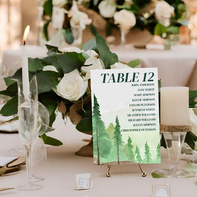 Emerald Greenery Mountain Pine Rustic Wedding Table Number (Creator Uploaded)