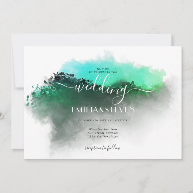 Emerald Greenery Mountains Landscape Wedding Invitation (Front)