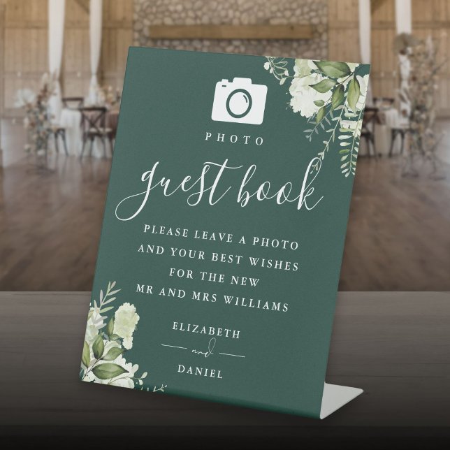 Emerald Greenery Photo Guest Book Wedding Pedestal Sign (Emerald Greenery Photo Guest Book Wedding Pedestal Sign)