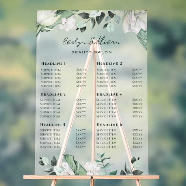 Emerald Greenery Price List Acrylic Sign (Neutral)
