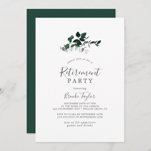 Emerald Greenery Retirement Party Invitation (Front/Back)