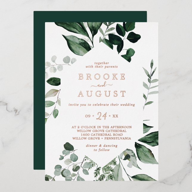 Emerald Greenery Rose Gold Foil All In One Wedding (Front/Back)