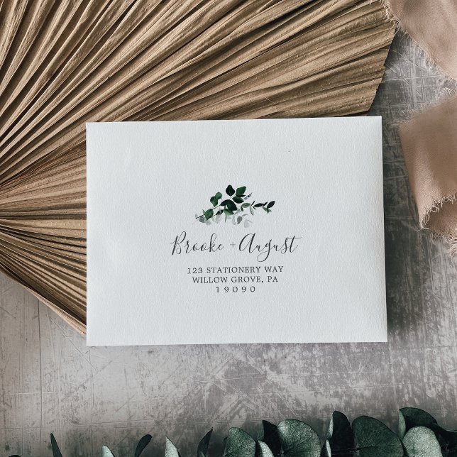 Emerald Greenery Self-Addressed Wedding RSVP Envelope (Creator Uploaded)