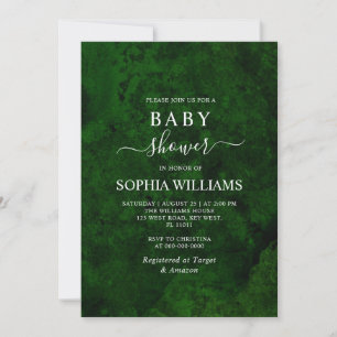Emerald Greenery & Silver Calligraphy Baby Shower Invitation