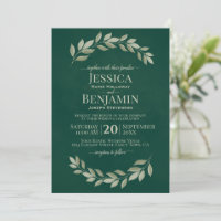 Emerald Greenery Simple Watercolor Leaves Wedding