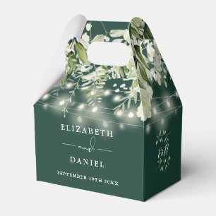 Emerald Greenery String Lights Monogram Wedding Favour Box