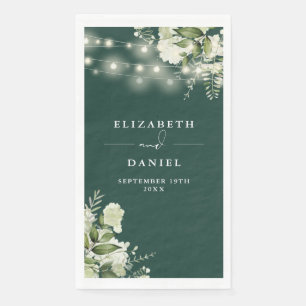 Emerald Greenery String Lights Wedding Napkin
