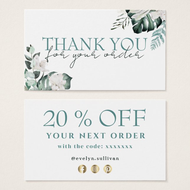 emerald greenery thank you discount card (Front & Back)
