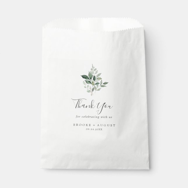 Emerald Greenery Thank You Wedding Favour Bag (Front)
