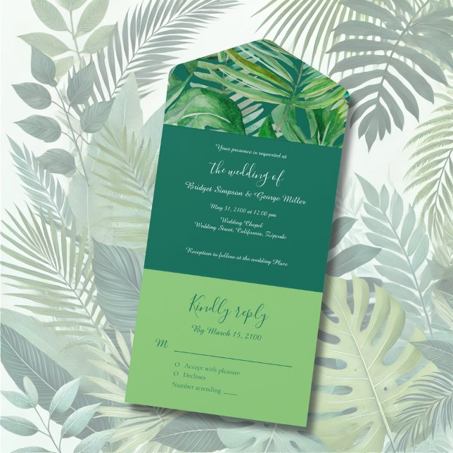 emerald greenery tropical wedding  all in one invitation (Creator Uploaded)