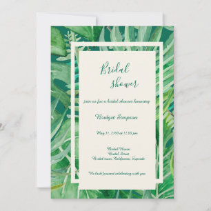 emerald greenery tropical wedding bridal shower  invitation