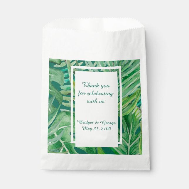 emerald greenery tropical wedding favour bag (Front)